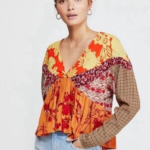 Free People Aloha State of Mind Patchwork Blouse